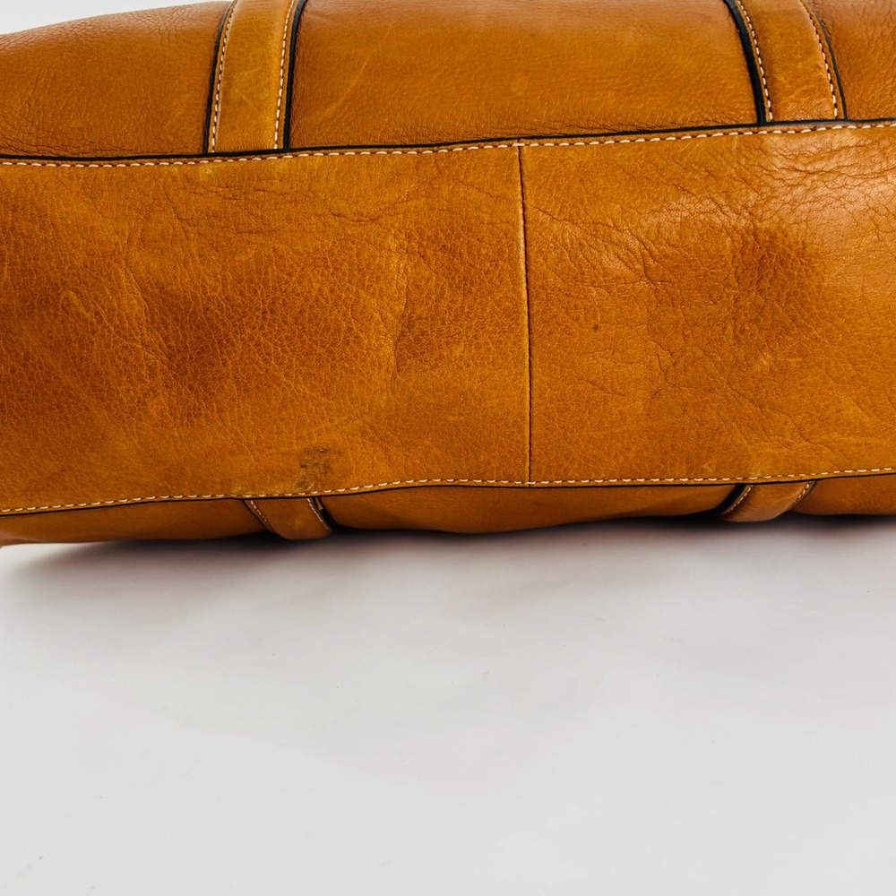 Fossil Carlie Leather Satchel Shoulder Cognac Bag Braided Tassel - Picture 5 of 10